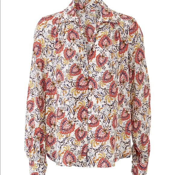 Fifteen Twenty Floral Button Down Blouse Top Women’s S Red Orange Paisley Boho - Picture 5 of 12